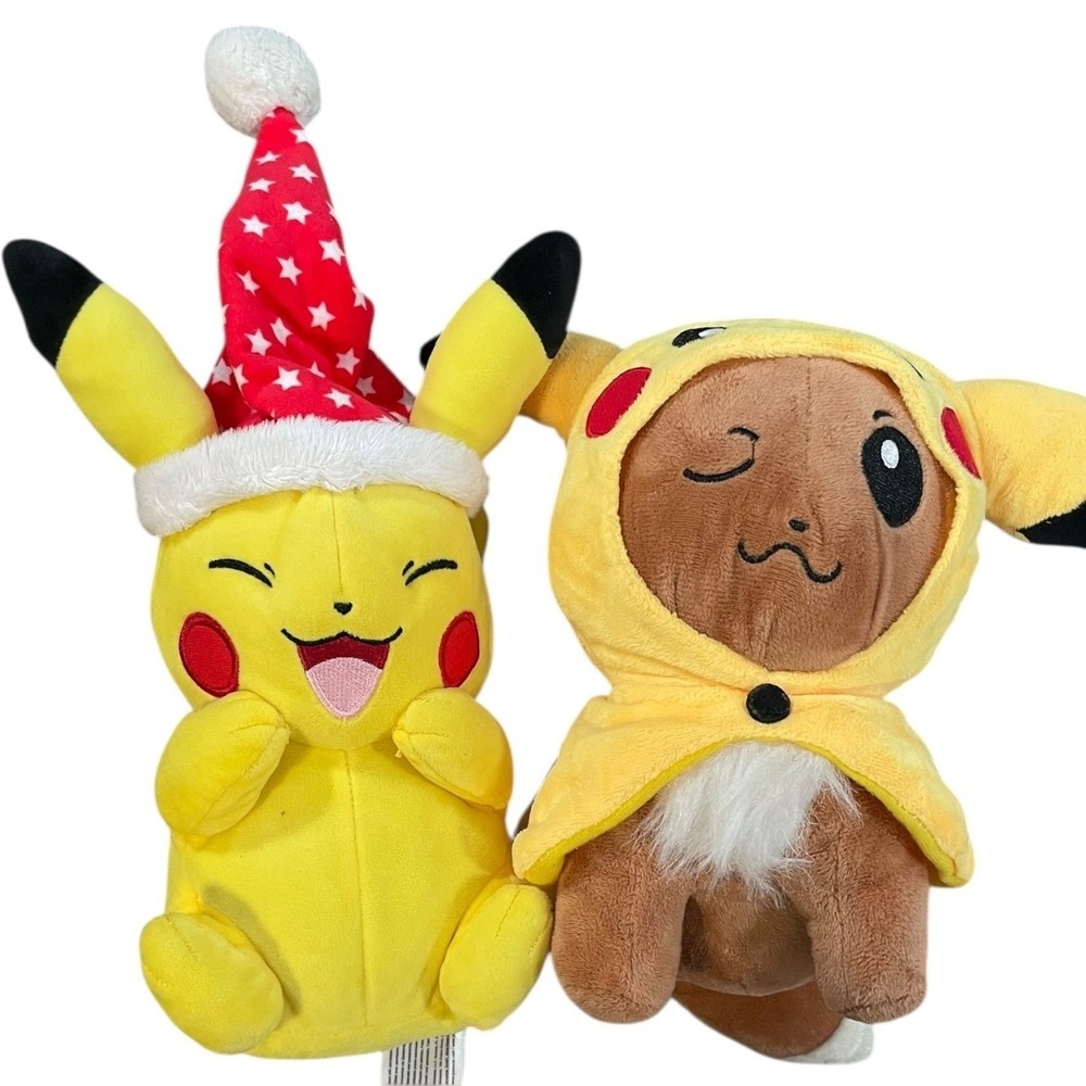 Pokemon Pikachu Eevee Christmas Holiday Plush Stuffed Toys Set